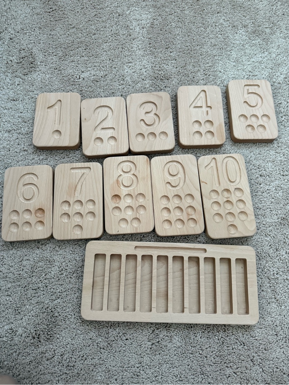 Montessori Natural Wood Number Counting Tiles Set